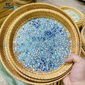 BANDEJA DE NÁCAR personalizada con borde de ratán Bandeja de madera hecha a mano para té, café y servicio de comida - Product Image 3