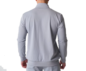 Men Navy Blue Full Zip <b>Track</b> <b>Jacket</b> Solid Color Hooded Collar Breathable Casual Autumn Wear 100% Cotton Regular Fit Fleece - Product Image 4