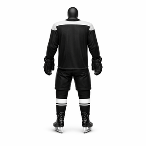 Uniforme de hockey sobre hielo personalizado, conjunto de camiseta y pantalones cortos sublimados en blanco y negro, ropa de equipo para adultos, fabricante OEM ODM - Product Image 2