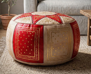 Colorful Traditional Leather Moroccan Poufs Handmade Ottoman <b>Stools</b> Outdoor Indoor Boho Home Decor for Bedroom Home Decor - Product Image 3