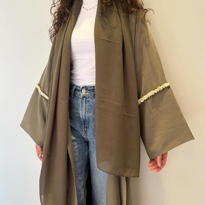 Abaya en soie satinée longue de luxe sur mesure en gros pour femmes Dubaï Manches à volants Vêtements islamiques élégants Turquie Traditionnel musulman - Product Image 1