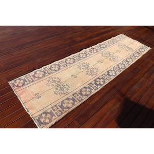 Alfombra Turca Vintage, Alfombra de Pasillo de 2.6x9.2 pies, Alfombra con Borde Azul - Product Image 2