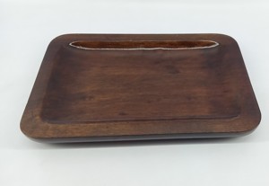 Plateau de service moderne en bois noir à 2 compartiments – Plat rectangulaire divisé pour collations, sauces et fruits secs pour la cuisine, la table à manger - Product Image 5