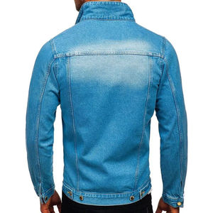 Veste en jean vintage déchirée de couleur unie respirante de haute qualité avec logo frontal personnalisable, veste décontractée de longueur régulière pour homme - Product Image 2