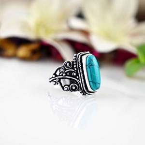 Anillo clásico joyería para mujer plata estilo bohemio joyería 925 plata esterlina turquesa piedra preciosa anillo hecho a mano regalo para esposa - Product Image 5