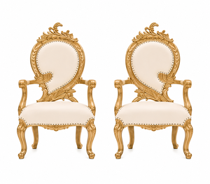 Conjunto de Sofás para Novios Estilo Victoriano, Elegante Conjunto de Sofás para Boda con Marco Dorado y Tapicería Blanca para la Plataforma Nupcial - Product Image 3