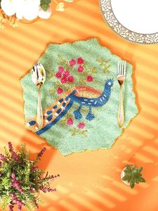 Peacock Design Pattern Wedding Christmas Decoration Family Gatherings Parties Glass Beaded Polyester Mats Pads Dining <b>Table</b> - Product Image 6