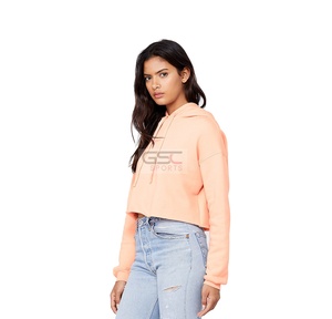 Sweat-shirt à capuche en polaire pour femme, haut court, couleur unie, impression personnalisée, vente en gros - Product Image 5