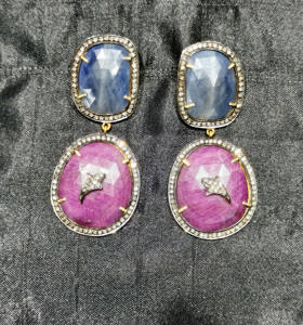 Reyes หรูหราระดับไฮเอนด์14K 925เงินแท้เพชรแท้ต่างหูวิคตอเรียสำหรับผู้หญิงอเมทิสต์และไพลินสีฟ้า - Product Image 1