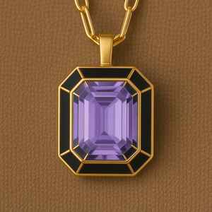 Colgante de amatista de corte radiante de Plata de Ley 925 Unisex, joyería fina con esmalte chapado en oro, regalo de cumpleaños perfecto - Product Image 1