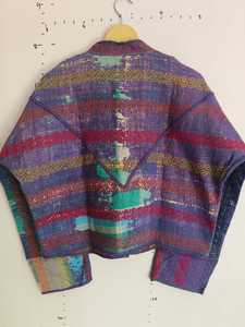 เสื้อแจ็คเก็ตผ้าฝ้ายพิมพ์ลายดิจิทัลสไตล์วินเทจลำลองสำหรับวันหยุดพักผ่อนริมชายหาด  แบบสั้น  ระบายอากาศได้ดี  ตกแต่งด้วยลูกไม้  เหมาะสำหรับฤดูหนาว  ลายชนเผ่า - Product Image 2