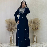 AWAIS HOUSE Robe longue ethnique moyen-orientale pour femme, grande taille, légère, faite à la main, ornée de perles et de paillettes, en polyester, à manches longues, coupe haute