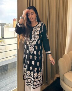 ANTRA LIFESTYLE Designer Rayon Chickenkari Embroidery Work <b>Kurti</b> Bottom for All Seasons Bollywood Salwar Kameez for Parties - Product Image 1