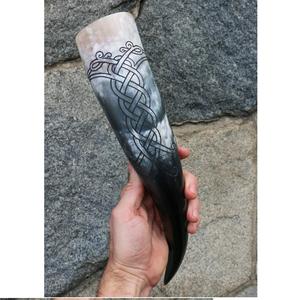 Viking Natural Crafts Corne de buffle polie Style antique Corne à boire sculptée à la main en laiton animal pour toasts - Product Image 3