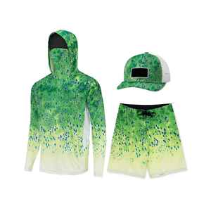 Vêtements de pêche vêtements de sport pêche à capuche ensemble court unisexe à manches longues Sublimation séchage rapide pêche à capuche ensemble avec casquette - Product Image 3