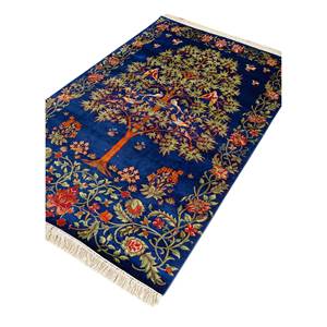 พรมไหมถักมือสีน้ำเงิน Gulmarg ขนาด 9x12 ฟุต รูปทรงสี่เหลี่ยมผืนผ้า ลายดอกไม้แบบ Patchwork สำหรับตกแต่งบ้าน รุ่นใหม่ Skps-209 - Product Image 2