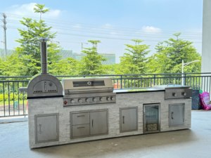 Isla de barbacoa con marco personalizado con cara de piedra estética muy apreciada, cocina al aire libre de moda para asar y cenar al aire libre - Product Image 6