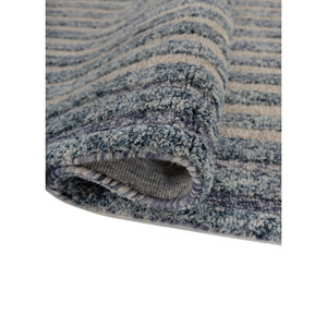 Alfombra de Lana Caliedo a Rayas Azules, Hecha a Mano, Rectangular de 9x12, para Entrada, Sala de Estar, Pasillo, 10 mm de Grosor, Material Viscosa - Product Image 2