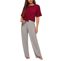 Ensemble de pyjamas élégants pour femmes, hiver et été, vente en gros, en bambou doux tricoté, deux pièces, vêtements de nuit et de détente, confortables, taille élastique