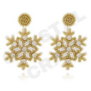 Christmas Tree Beaded <b>Earrings</b> for Women Patriotic Memorial Day Orange White Blue Colour Fabric Material - Product Image 1