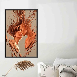 Impression sur toile pour couple moderne - Décoration murale abstraite élégante pour chambre à coucher, encadrée en noir - Product Image 1