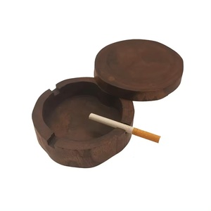 Rustic Dark Brown Wooden Ashtray with Lid or Natural <b>Edge</b> Carved Wood Ash Tray Handmade Smoking Accessory for Cigars, Home Decor - Product Image 2