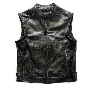 <b>Men's</b> Breathable PU Leather Moto Vest Stand Collar Zipper Closure Solid <b>Black</b> Summer Outerwear <b>Men's</b> Leather Vest <b>Waistcoats</b> - Product Image 1