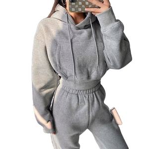 Conjunto de 2 piezas personalizable de alta calidad para mujer, jersey con capucha, pantalones de chándal, tejido de punto estampado, trajes informales para mujer - Product Image 1