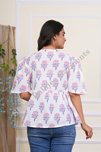 เสื้อพิมพ์ลายบล็อกผ้าฝ้ายชนเผ่าอินเดียเสื้อสั้นโบฮีเมียนลายดอกไม้แบบดั้งเดิมสำหรับใส่ไปงานปาร์ตี้แบบลำลอง - Product Image 5