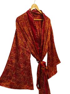 Vêtements de plage chemise kimono en soie pour femme multicolore doux vêtements de maison chemisier en soie multicolore tunique kimono courte enveloppante - Product Image 4