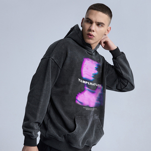 100% Polyester Men's Acid Wash Winter Pullover Hoodie Long Sleeve Streetwear with Customizable Options - Product Image 3