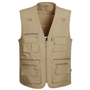 Service personnalisé multi-poches pratique pêche randonnée hiver polaire sans manches couleur unie hommes extérieur gilet veste - Product Image 3