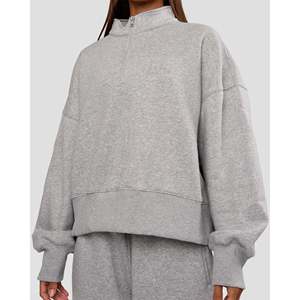 <b>Women's</b> Oversized <b>Half</b> <b>Zip</b> Sweater-Light Grey Marl Pullover - Product Image 6