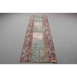 Alfombra Turca Vintage, Alfombra de Pasillo de 2,6x7,8 pies, Alfombra con Puntos Azules y Rojos - Product Image 1