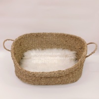 Lits pour animaux de compagnie en jonc de mer tressés à la main, écologiques, anti-humidité, sur mesure, 3 pièces, maison de luxe pour chiens et chats, motif uni, fabriqués au Vietnam, FBA