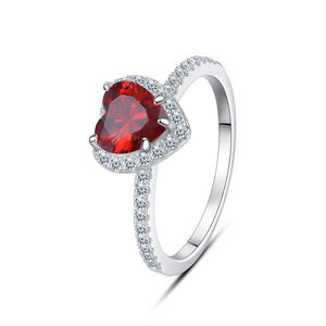 Anillo de Compromiso de Plata de Ley 925 con Circonita Cúbica, Corte Corazón Rojo, 1 Circonita Cúbica, Anillos de Boda para Mujer - Product Image 1