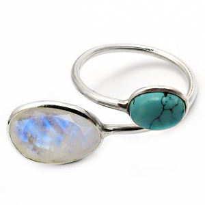Impresionante diseño 925 plata esterlina Arco Iris Natural piedra lunar turquesa piedra preciosa anillo abierto único proveedores de joyería Bohemia - Product Image 1