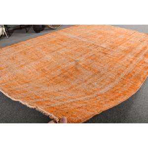 Tapis Turc Vintage Orange Moderne de 5.4x7.7 pieds Rectangle Patchwork Design Laine Viscose Polyester Matériau pour Salon Latex - Product Image 5