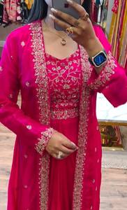 draped Western Suit with Long jacket, Bollywood Style <b>Shrug</b> Suit, Stitched Dhoti Blouse Dresses , Indo western dress - Product Image 6