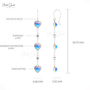 Prix le plus bas garanti 6mm arc-en-ciel pierre de lune délicate boucles d'oreilles fil d'oreille 14k or blanc diamant boucles d'oreilles Alibaba fournisseur vérifié - Product Image 4