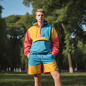 Chaqueta cortavientos con capucha de Color sólido, conjunto de pantalones cortos personalizados para lluvia 100%, conjunto de pantalones cortos impermeables de nailon para hombres, chaquetas cortavientos para senderismo - Product Image 5