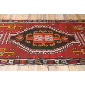 Tapis turc vintage 4,8x13,9 pieds, tapis géométrique rouge Kilim - Product Image 3