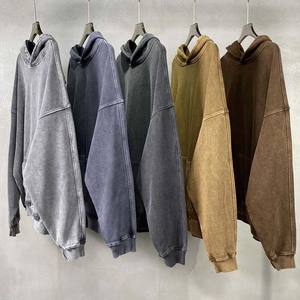 Sweat à capuche unisexe manches longues automne surdimensionné français polaire sweat lavage à l'acide rétro Streetwear Vintage poches brodées - Product Image 1