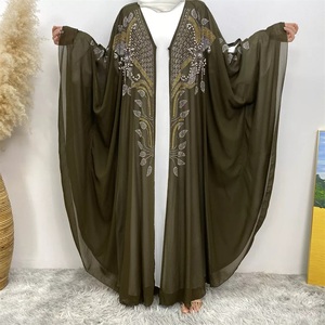Dernière abaya en mousseline de soie avec strass Robe islamique pour femme Costume musulman deux pièces Abaya pour femme Robe musulmane - Product Image 6