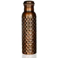 Bouteille d'eau en cuivre pur ayurvédique avec design martelé diamanté, compatible lave-vaisselle, avec poignée pour pique-nique et voyage