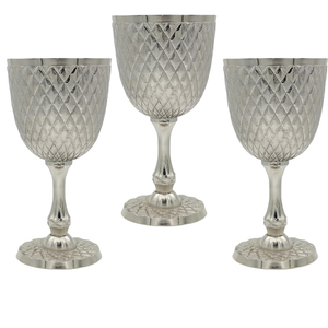 Premium Silver Finish Brass <b>Goblet</b> | Handmade Textured Chalice Cup Vintage Style Table Decor | Elegant Metal Serveware Gift Item - Product Image 1