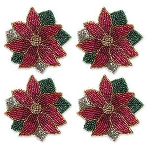 Ensemble de sous-verres de 4 pièces de luxe moderne fait à la main avec broderie de fleurs perlées Look unique de fantaisie élégant et élégant de l'Inde - Product Image 1