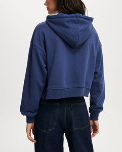 เสื้อฮู้ดครอปพิมพ์ลายด้านหน้าแบบซิปสำหรับผู้หญิง สไตล์สตรีทแวร์ฤดูหนาว ทรงหลวมไหล่ตก ผ้าฝ้าย 100% ระบายอากาศได้ดี ไม่เป็นขุย - Product Image 5