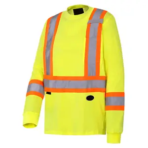 Rompi keselamatan reflektif poliester Breathable uniseks, kaus lengan panjang Hi Vis warna kustom kualitas bagus