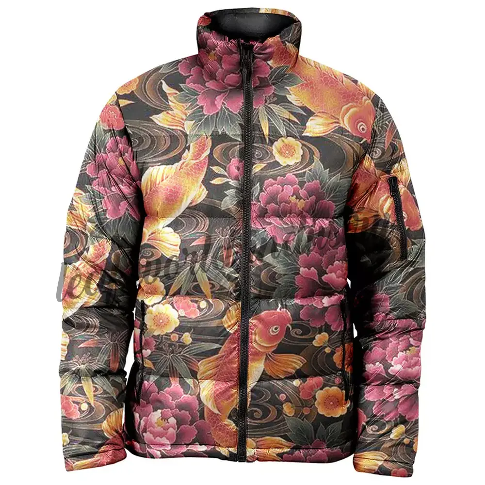 High quality custom sublimated puffer jacket All over custom printing down jacket padded jacket with custom designs
